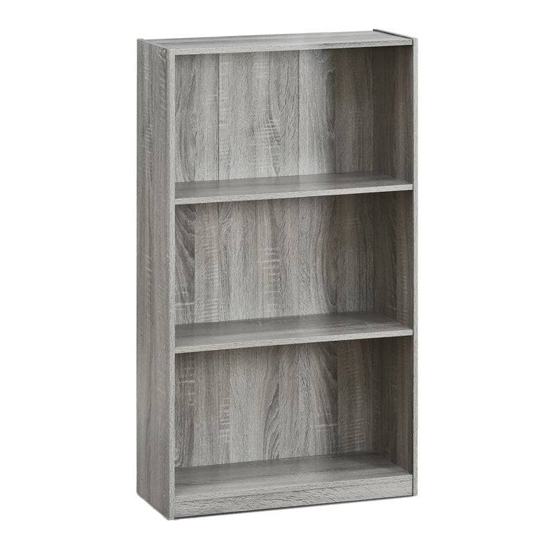 Furinno BASIC Engineered Wood 3-Tier Bookcase Storage Shelves in French Oak Gray
