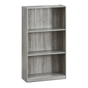 furinno basic engineered wood 3-tier bookcase storage shelves in french oak gray