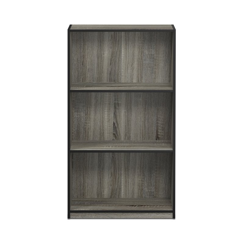 Furinno BASIC Wood 3-Tier Bookcase Storage Shelves in French Oak Gray/Black