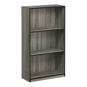 furinno basic wood 3-tier bookcase storage shelves in french oak gray/black