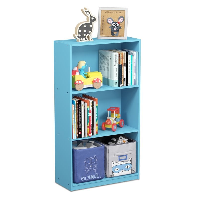 Furinno BASIC Engineered Wood 3-Tier Bookcase Storage Shelves in Light Blue