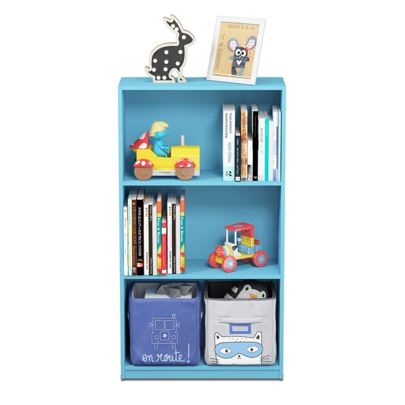Furinno BASIC Engineered Wood 3-Tier Bookcase Storage Shelves in Light Blue