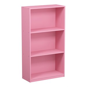 furinno basic engineered wood 3-tier bookcase storage shelves in pink