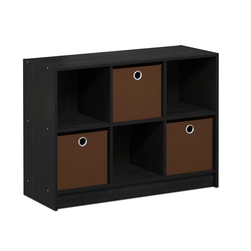 Furinno Basic Wood 3x2 Bookcase Storage w/Bins in Americano Black/Medium Brown