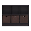 Furinno BASIC Engineered Wood 3x2 Bookcase Storage w/Bins in Dark Walnut
