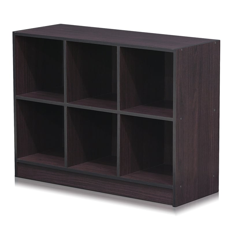 Furinno Basic Engineered Wood 3x2 Bookcase Storage w/Bins in Dark Walnut