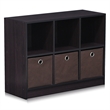 Furinno BASIC Engineered Wood 3x2 Bookcase Storage w/Bins in Dark Walnut