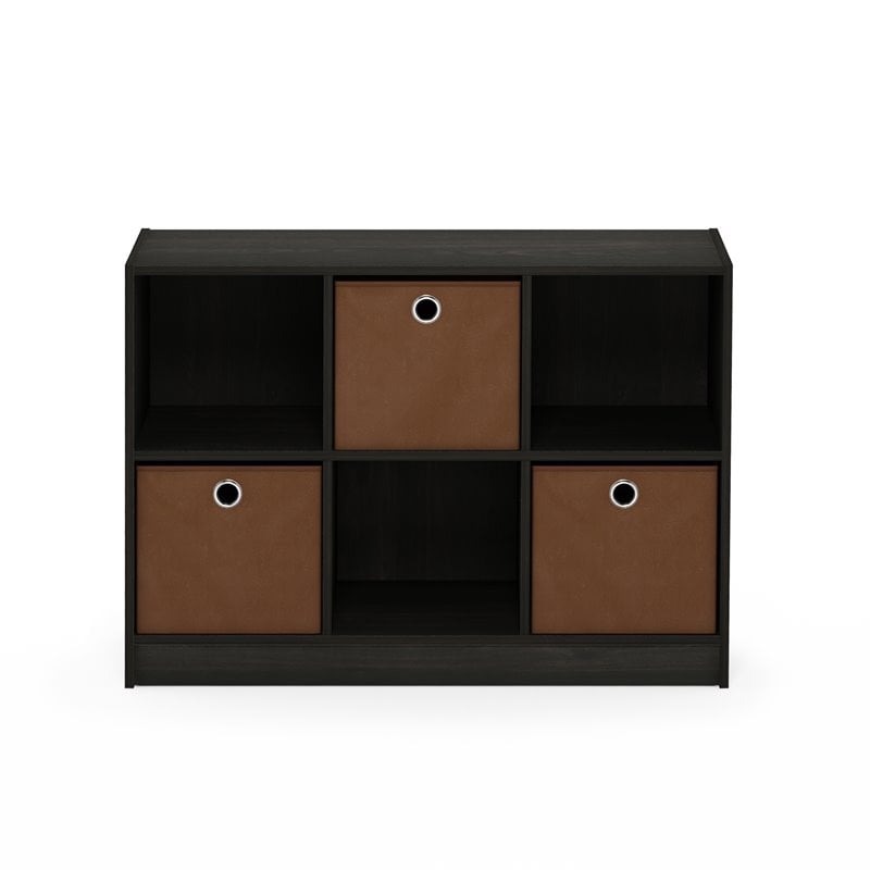 Furinno Basic Engineered Wood 3x2 Bookcase Storage w/Bins in Espresso/Brown