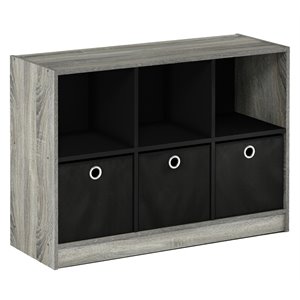 furinno basic wood 3x2 bookcase storage w/bins in french oak gray/black