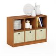 Furinno BASIC Engineered Wood 3x2 Bookcase Storage w/Bins in Light Cherry/Ivory