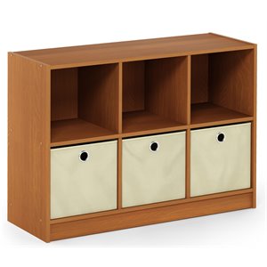 furinno basic engineered wood 3x2 bookcase storage w/bins in light cherry/ivory