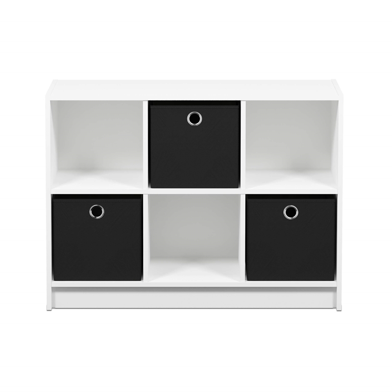 Furinno Basic Engineered Wood 3x2 Bookcase Storage w/Bins in White/Black