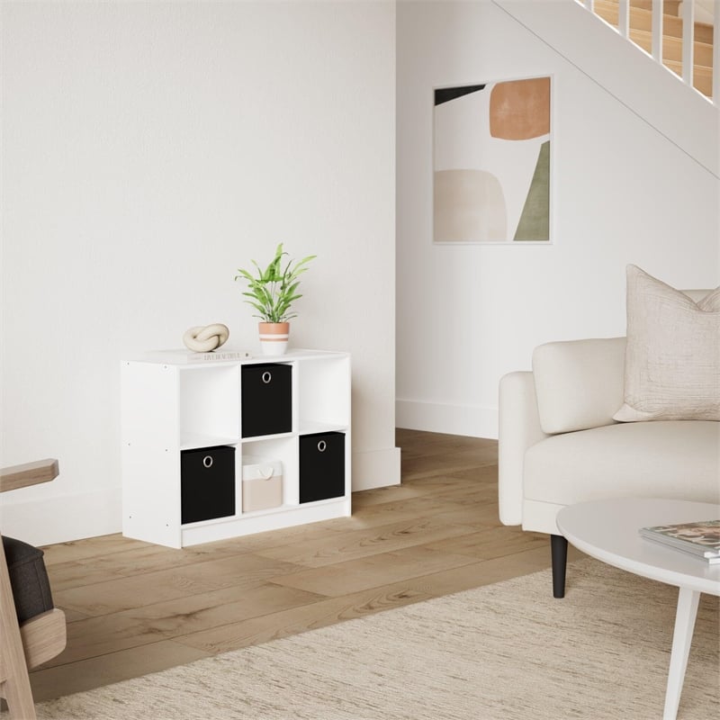 Furinno Basic Engineered Wood 3x2 Bookcase Storage w/Bins in White/Black