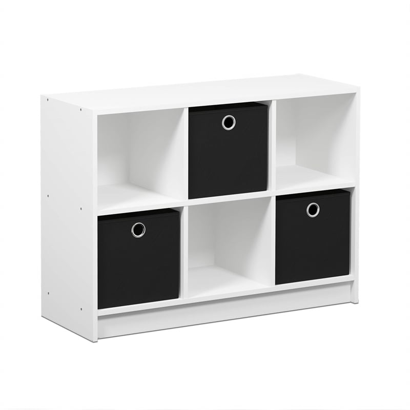 Furinno Basic Engineered Wood 3x2 Bookcase Storage w/Bins in White/Black