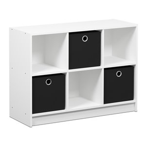 furinno basic engineered wood 3x2 bookcase storage w/bins in white/black
