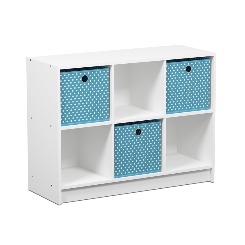 Furinno BASIC Engineered Wood 3x2 Bookcase Storage w/Bins in White/Light Blue