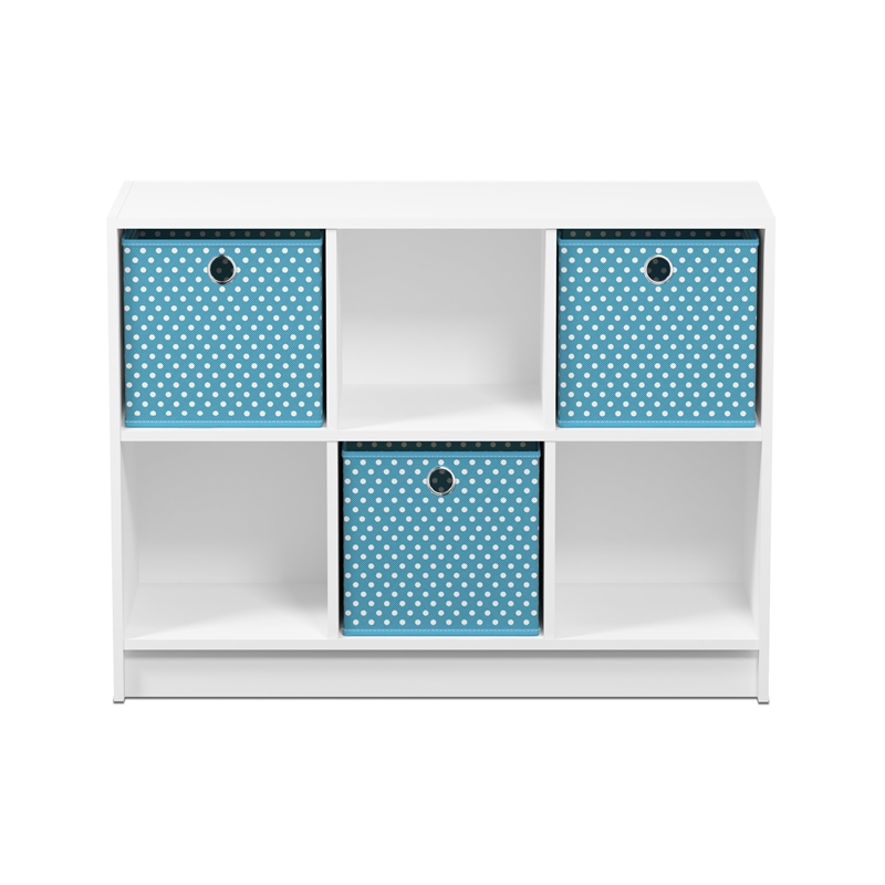 Furinno BASIC Engineered Wood 3x2 Bookcase Storage w/Bins in White/Light Blue