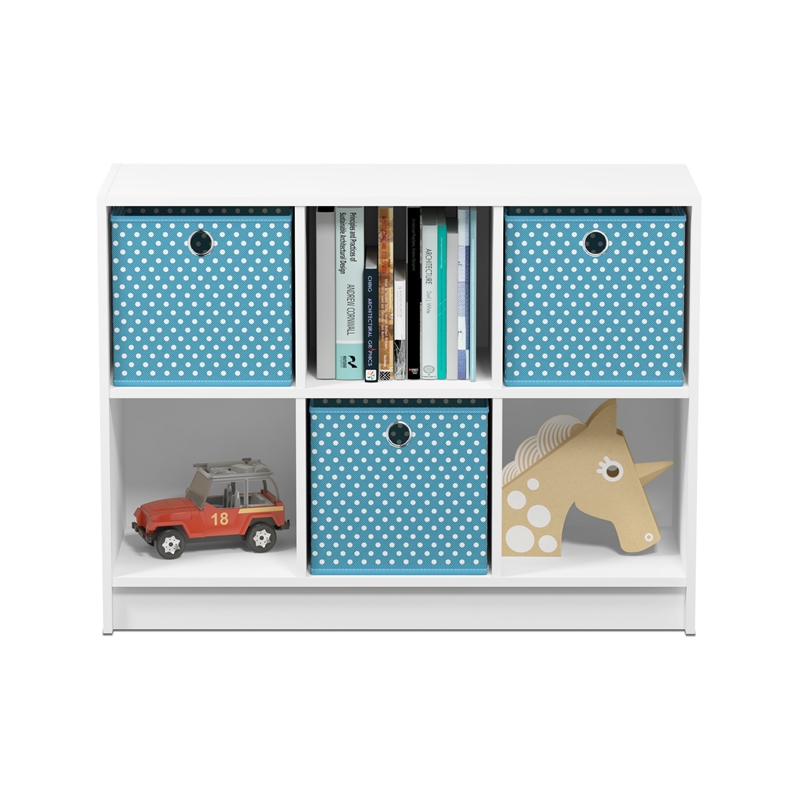 Furinno BASIC Engineered Wood 3x2 Bookcase Storage w/Bins in White/Light Blue