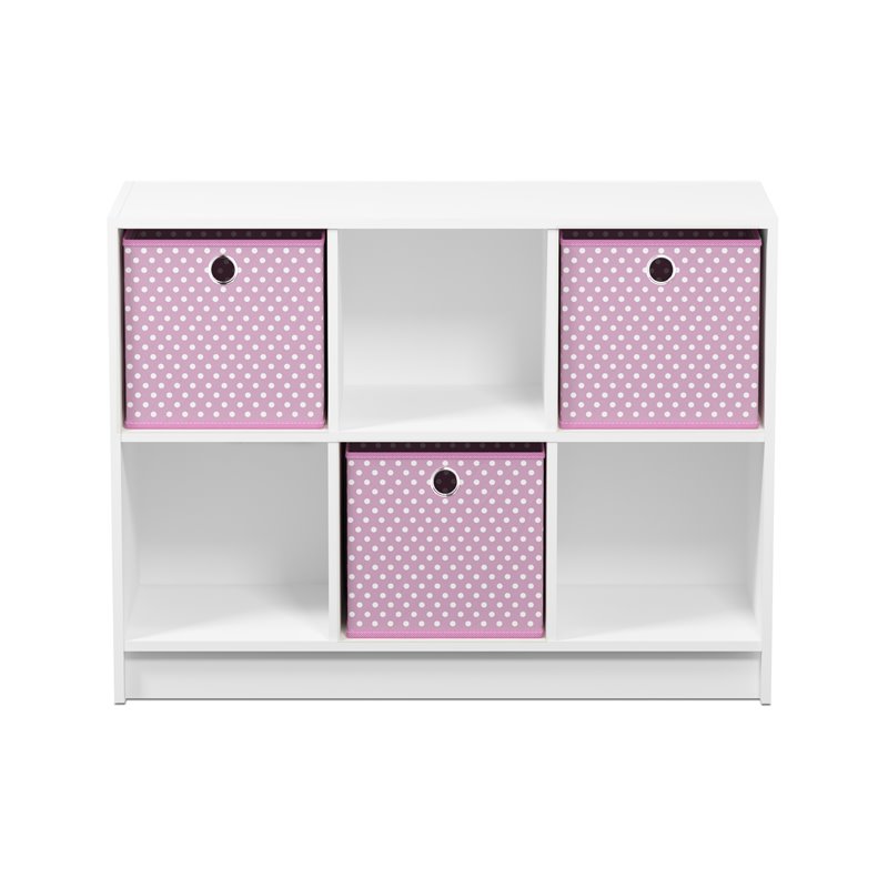 Furinno Basic Engineered Wood 3x2 Bookcase Storage w/Bins in White/Pink