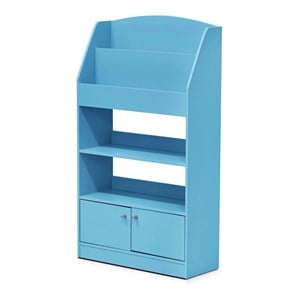 Furinno Lova Wood Magazine/Bookshelf with Storage Cabinet in Light Blue