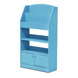 furinno lova wood magazine/bookshelf with storage cabinet in light blue