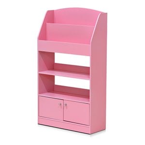 Furinno Lova Engineered Wood Magazine/Bookshelf with Storage Cabinet in Pink