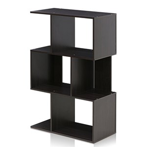 Furinno Simply Modern Engineered Wood 3-Tier Open Book Shelf in Espresso