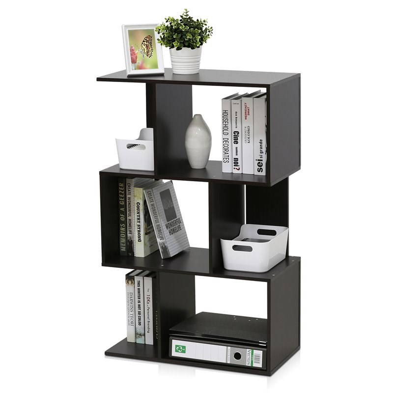 Furinno Simply Modern Engineered Wood 3-Tier Open Book Shelf in Espresso