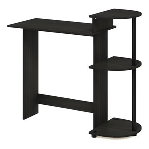 furinno engineered wood compact computer desk with shelves in black/gray