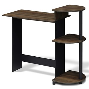 furinno wood compact computer desk with shelves in columbia walnut/black