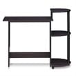 Furinno Engineered Wood Compact Computer Desk with Shelves in Dark Walnut