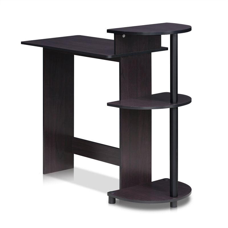 Furinno Engineered Wood Compact Computer Desk with Shelves in Dark Walnut