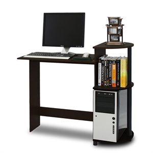 Furinno Engineered Wood Compact Computer Desk with Shelves in Espresso/Black