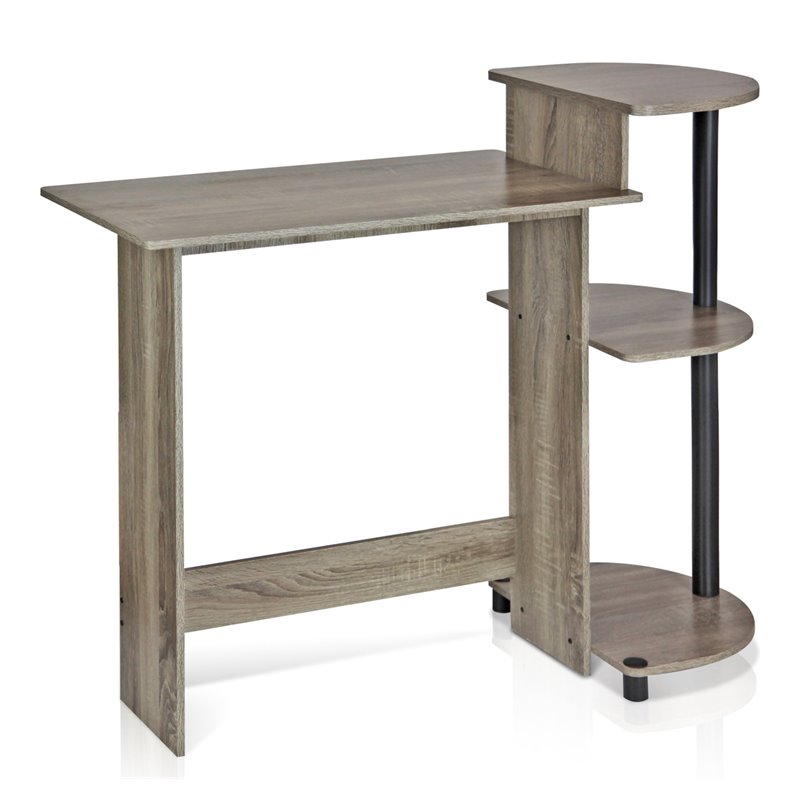 Furinno Wood Compact Computer Desk with Shelves in French Oak Gray Black Cymax Business