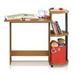 Furinno Engineered Wood Compact Computer Desk with Shelves in Light Cherry/Black