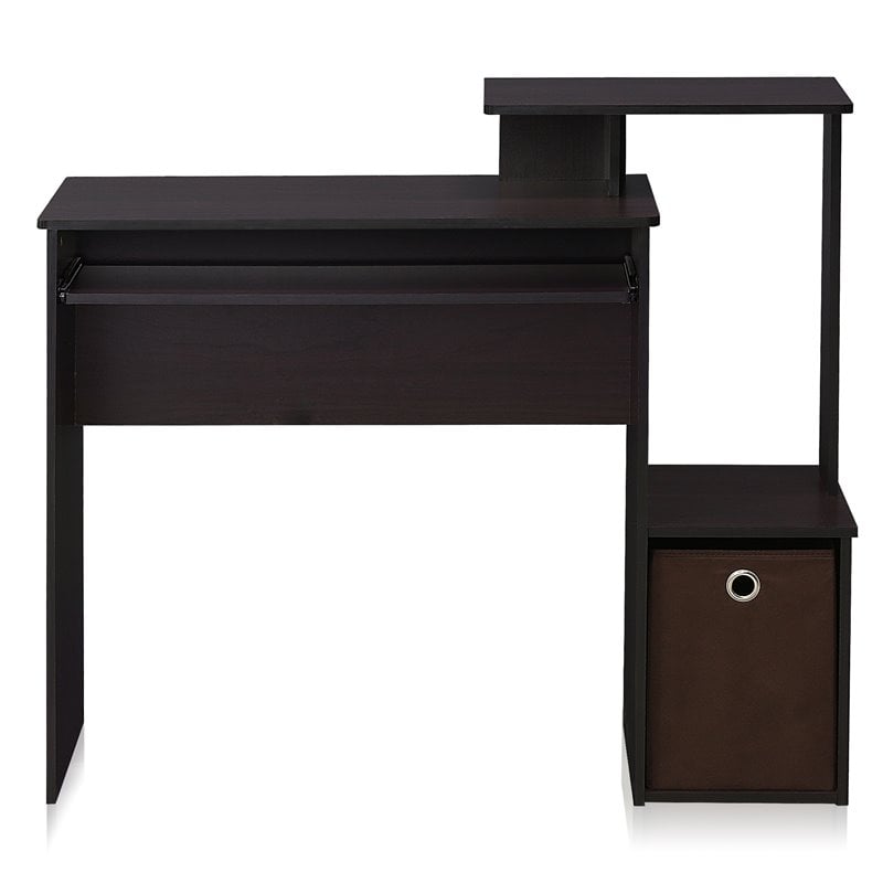 Furinno ECON Wood Multipurpose Computer Writing Desk w/Bin in Dark Walnut