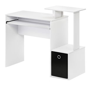 furinno econ wood multipurpose computer writing desk w/bin in white/black