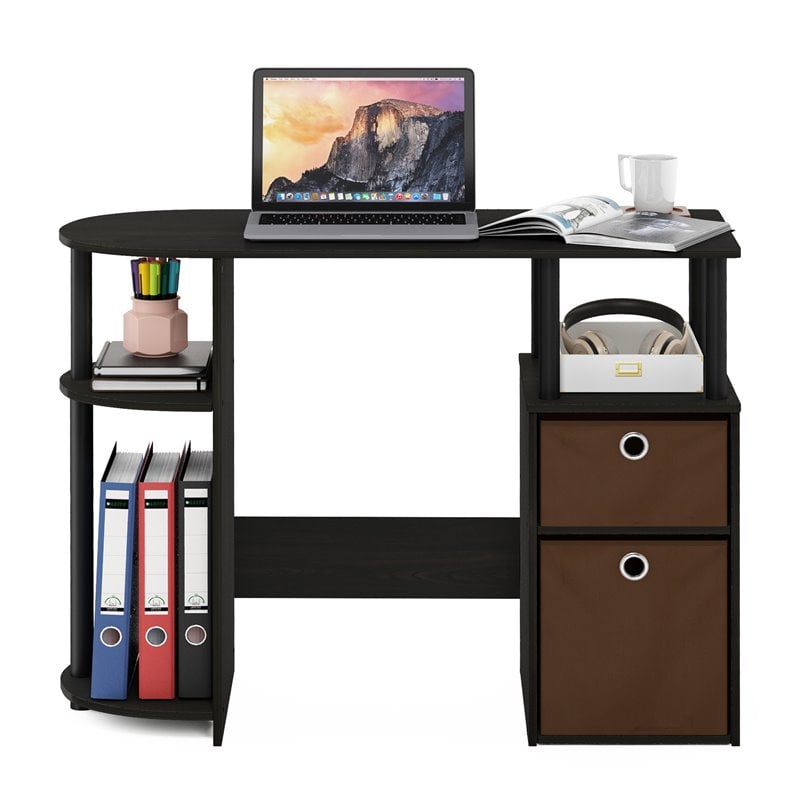 Furinno JAYA Wood SIMPLISTIC Computer Study Desk with Bin Drawers in Espresso