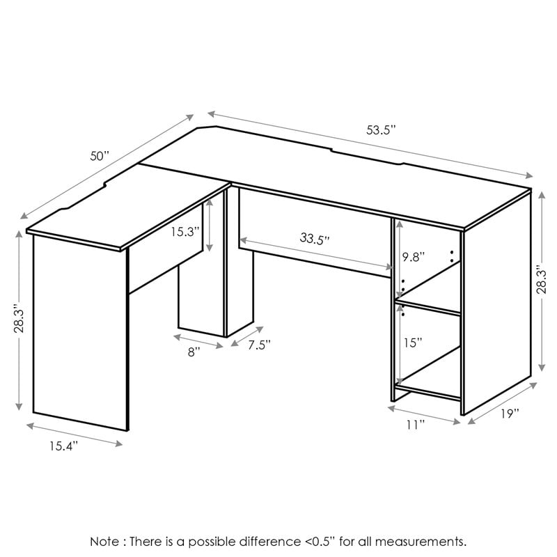 Furinno INDO Engineered Wood L-Shaped Desk with Bookshelves in Espresso