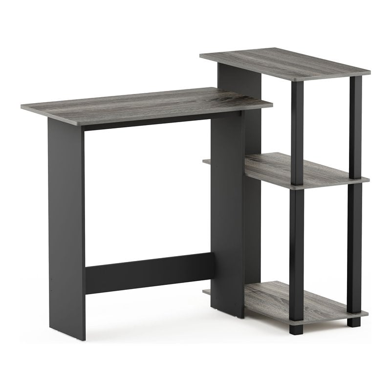 Furinno ABBOTT Wood Corner Computer Desk with Bookshelf in French Oak Gray/Black