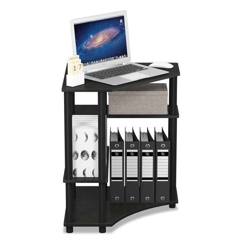 Furinno TURN-N-TUBE Wood Space Saving Corner Desk with Shelves in Espresso/Black