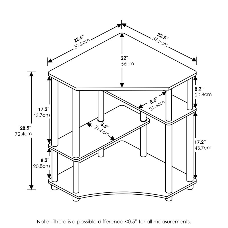 Furinno TURN-N-TUBE Wood Space Saving Corner Desk with Shelves in Espresso/Black