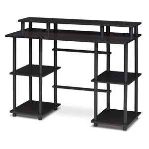 Furinno TURN-N-TUBE Wood Computer Desk with Top Shelf in Espresso/Black