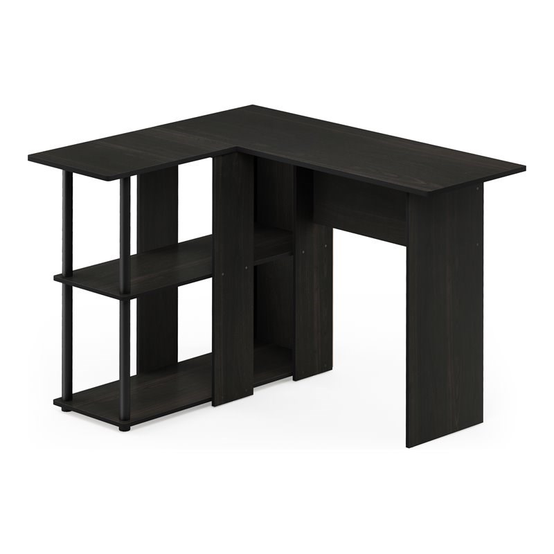 Furinno ABBOTT Engineered Wood L-Shape Desk with Bookshelf in Espresso/Black