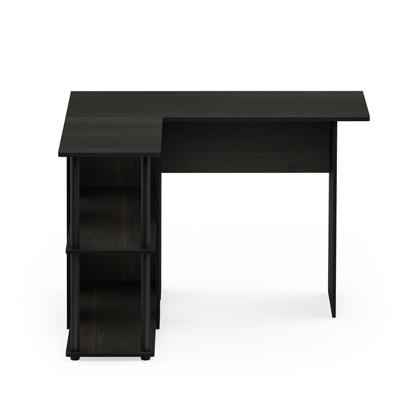 Furinno ABBOTT Engineered Wood L-Shape Desk with Bookshelf in Espresso/Black