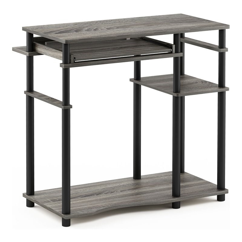 Furinno ABBOTT Wood Computer Desk with Bookshelf in French Oak Gray/Black