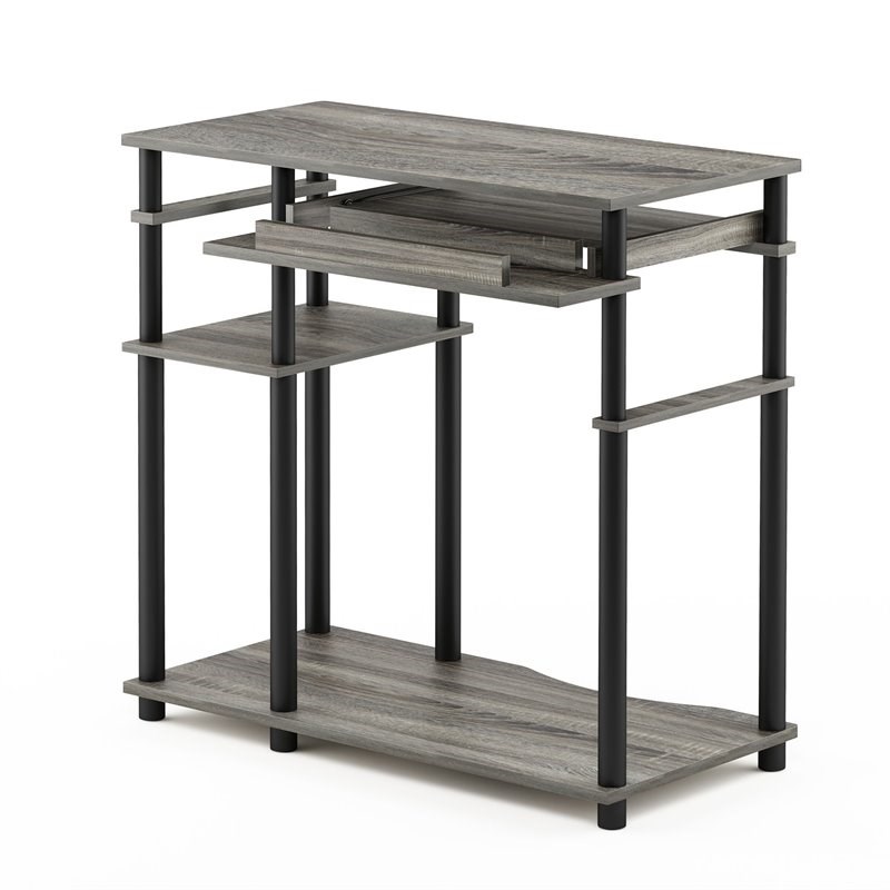 Furinno ABBOTT Wood Computer Desk with Bookshelf in French Oak Gray/Black