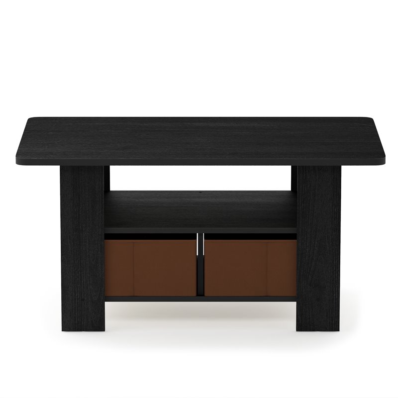 Furinno ANDREY Wood Coffee Table with Bin Drawer in Americano Black/Medium Brown