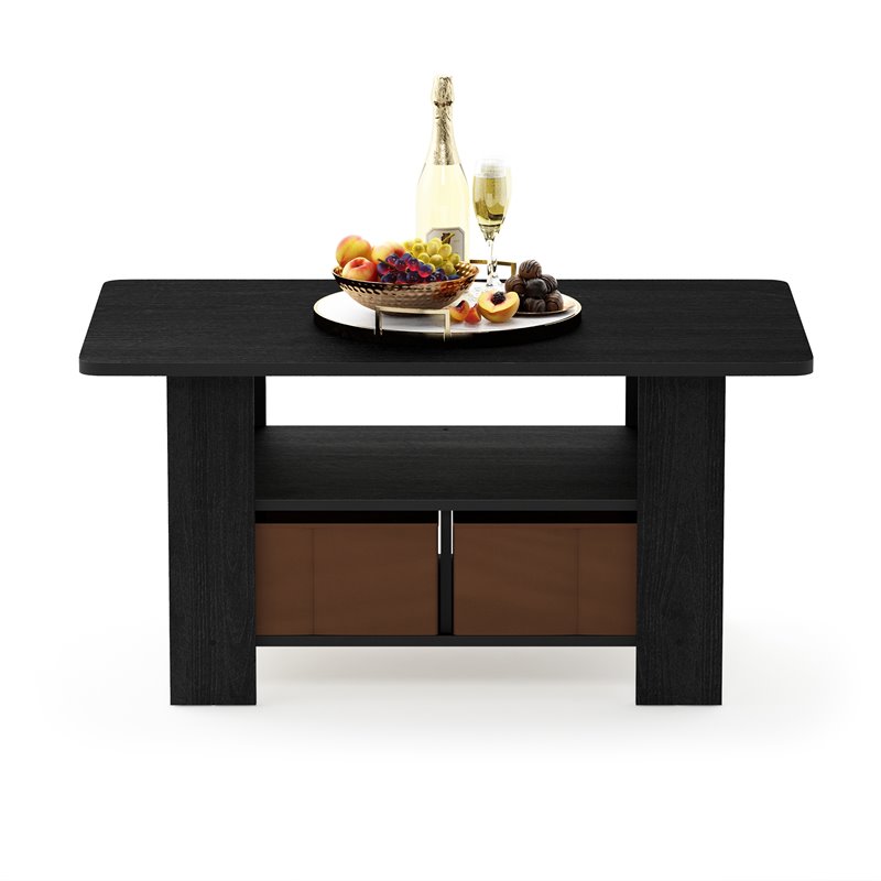 Furinno ANDREY Wood Coffee Table with Bin Drawer in Americano Black/Medium Brown