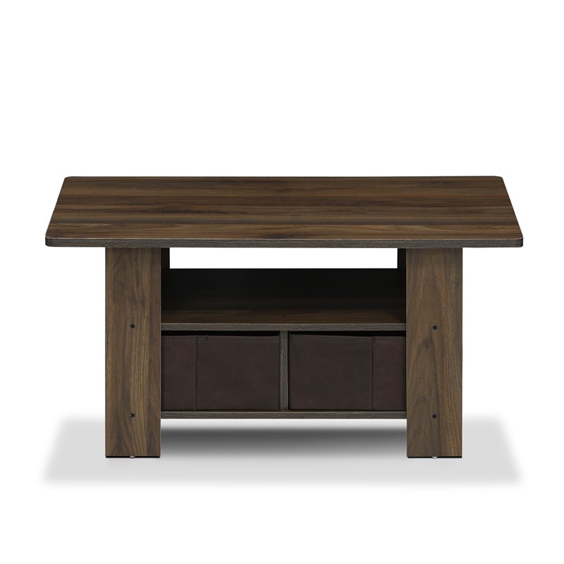 Furinno ANDREY Wood Coffee Table with Bin Drawer in Columbia Walnut/Dark Brown